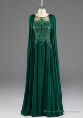 Dark Green A-Line Lace Appliques Chiffon Prom Dress