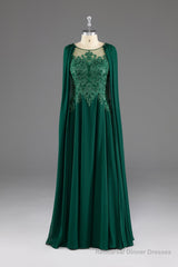 A-Line Chiffon Floor Length Mother of The Bride Dress with Detachable Cape