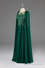 Dark Green A-Line Lace Appliques Chiffon Prom Dress