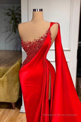 Unique Red Stones Sleeveless High split mermaid Evening Dress