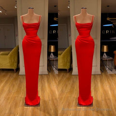 Spaghetti starp Front-ruffle Orange Sheath Prom Dress