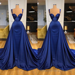 Chic Royal Blue Straps Sweetheart Prom Dress Overskirt With Detachable Train