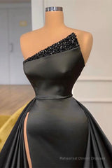 Sexy Black Beadings Prom Dress Long With Split On Sale