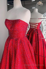 Strapless Red A-line Stunning Long Prom Gown