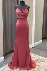 Mauve Mermaid Cowl Neck Straps Long Prom Dress