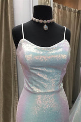 Shiny Spaghetti Straps Mermaid Sequin Long Prom Dress