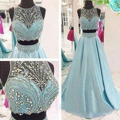 Blue Two Piece Bead Top Ball Gown Prom Dress