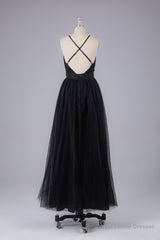 Elegant Tulle Spaghetti Straps Backless Floor Length Prom Dress