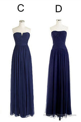 Elegant A-Line Navy Blue Chiffon Long Bridesmaid Dress