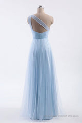 One Shoulder Sweetheart Ice Blue Bridesmaid Dress