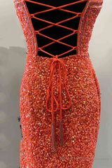 Halter Orange Sequins Bodycon Homecoming Dress with Tassel