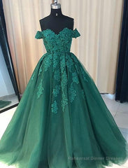 Off Shoulder Lace A Line Long Custom Evening Prom Dresses