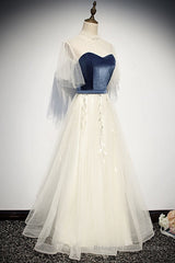 Elegant Ivory And Blue Flowy Princess Prom Dresses For Teens Long Homecoming Dresses