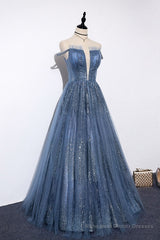 Lovely Tight A-line Lace Up Blue Prom Dresses For Girls Party Dresses