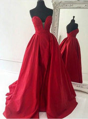 Deep V Neck Red Strapless Prom Dress