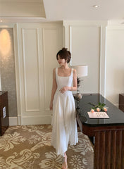 Lovely Ivory Chiffon Straps Long Party Dress Prom Dress, Ivory Wedding Party Dress