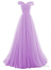 Beautiful Lavender Tulle Off Shoulder Long Formal Dress, Beautiful Party Gowns