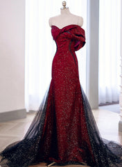 Elegant Black And Red Sweetheart Mermaid Long Prom Dress, Black And Red Evening Dress