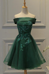 Dark Green Strapless A Line Appliques Tulle Homecoming Dresses