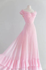 Chic A Line Sweetheart Pink Satin Long Evening Dress Prom Dresses