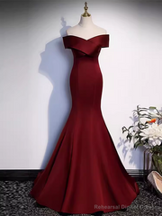 Sexy Mermaid Long Red Satin Prom Dresses With Bowknot Long Prom Dress