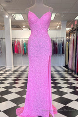 Mermaid Purple Sequin Long Prom Dress with Slit