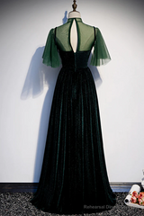 Green Velvet Long A-Line Prom Dress Evening Dresses