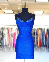 Gorgeous Spaghetti Straps Short Glitter Hoco Party Dress