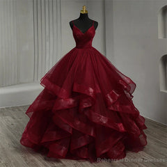 Lace Wined Red Black Quinceanera Dress Spaghetti Straps Ruched Organza Prom Dress