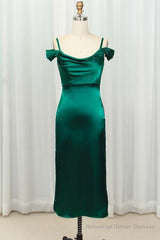 Straps Green Silk Satin Bodycon Midi Dress