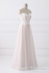 Girly Spaghetti Straps Long A-line Floor Length Wedding Dresses