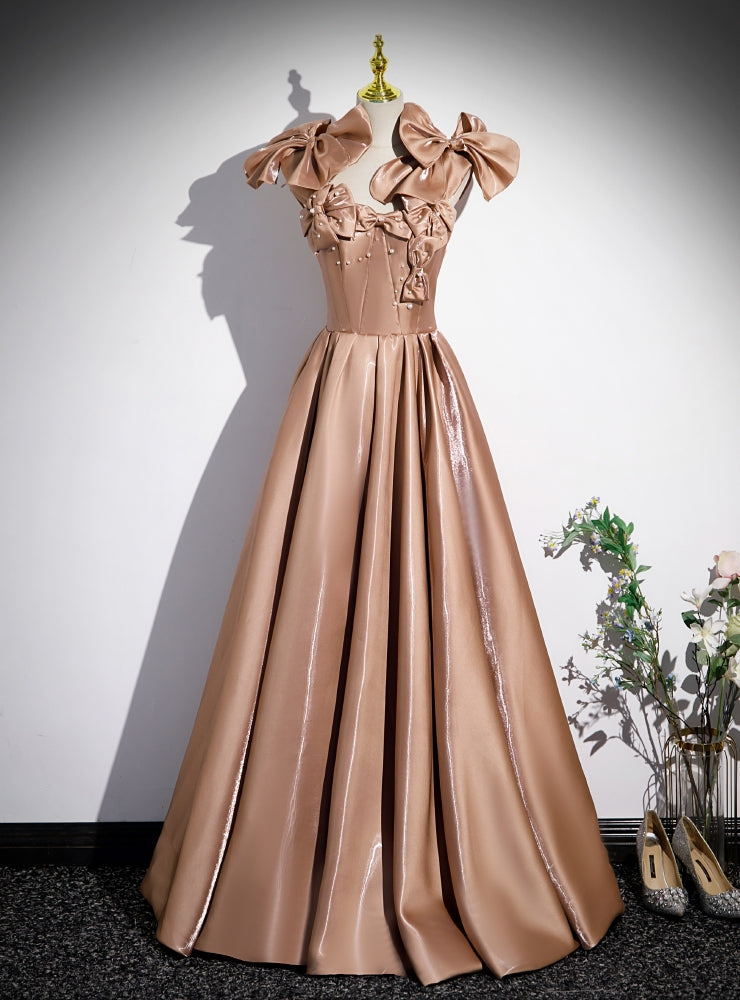 A-line Champagne Satin Bow Prom Dress