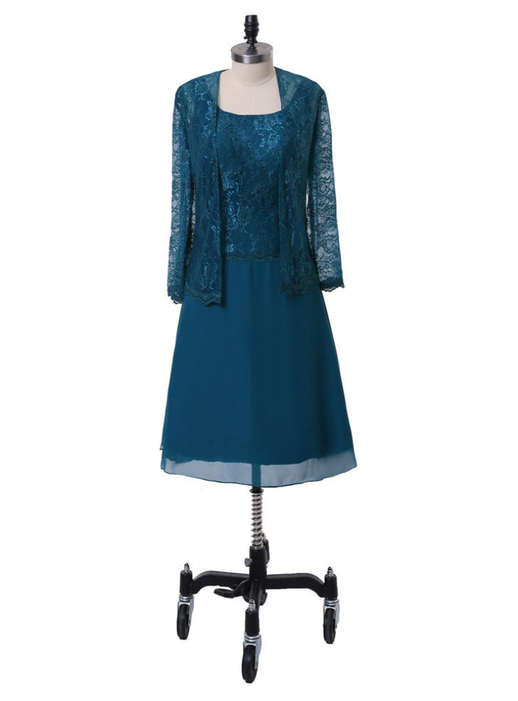 A-line Chiffon Lace Blue Mother Of The Bride Dresses With Jacket