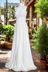 A-line Floor Length Halter Keyhole Chiffon Bridesmaid Dresses