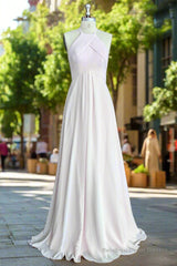 A-line Floor Length Halter Keyhole Chiffon Bridesmaid Dresses