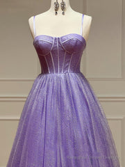 A Line Glitter Tulle Prom Dress with Pockets