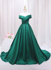 A-line Green Satin Sweetheart Formal Dress, Green Long Evening Dress Prom Dress