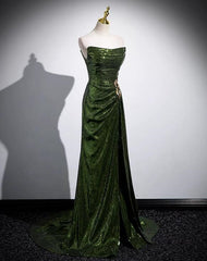 A-line Green Sequins Mermaid Long Party Dress, Mermaid Sequins Green Prom Dress