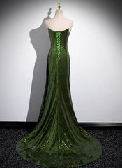 A-line Green Sequins Mermaid Long Party Dress, Mermaid Sequins Green Prom Dress