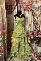 A Line Green Straps Sleeveless Party Dress Green Long Prom Dress