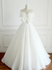 A-Line Long White Chiffon Strapless Floor Length Wedding Dress