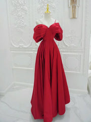 A-Line Off Shoulder Satin Red Long Prom Dress, Red Long Formal Dress