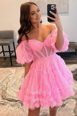 A Line Off the Shoulder Tulle Homecoming Dress