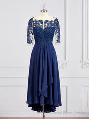 A-Line/Princess Bateau Tea-Length Chiffon Mother of the Bride Dresses With Appliques Lace