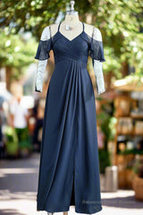 A-Line/Princess Chiffon Ruffles Off-the-Shoulder Sleeveless Floor-Length Bridesmaid Dresses