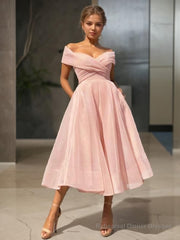 A-Line/Princess Off-the-Shoulder Tea-Length Homecoming Dresses