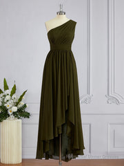 A-Line/Princess One-Shoulder Asymmetrical Chiffon Bridesmaid Dresses with Pleated