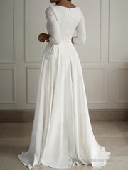 A-Line/Princess Scoop Floor-Length Stretch Crepe Wedding Dresses