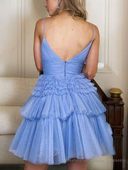 A-Line/Princess Spaghetti Straps Short/Mini Tulle Homecoming Dresses With Ruffles