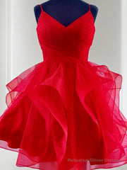 A-Line/Princess Spaghetti Straps Short/Mini Tulle Homecoming Dresses With Ruffles